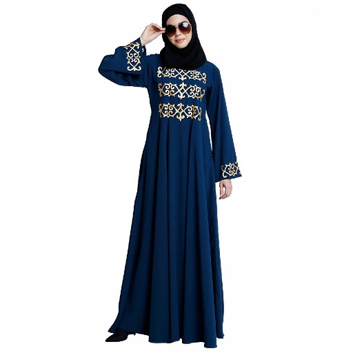 Umbrella abaya with golden embroidery work - Teal